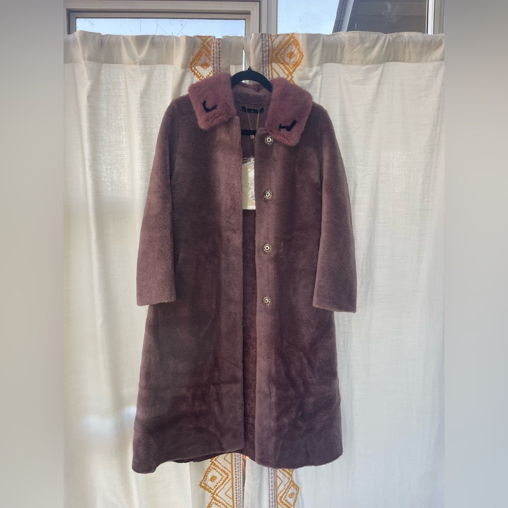 Elegant Faux Fur Long Coat in Purple